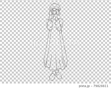 秋・冬にカメラを撮る女子　全身 79828811