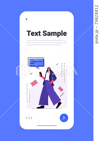businesswoman using chatting app on smartphone social media network online communication concept 79828812