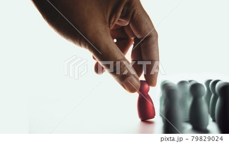 Talent, Human Resources Concept. Stand Out from the Crowd. Hand Picked a Different and Individual Unique Person. Spotlight Shining to the Golden. presenting by wooden peg dolls 79829024