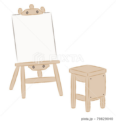 イーゼルと美術室の椅子のイラストのイラスト素材