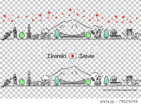 Ibaraki prefecture cityscape and new coronavirus simple line drawing set 79829249
