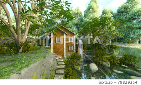 森の中の家のイラスト素材