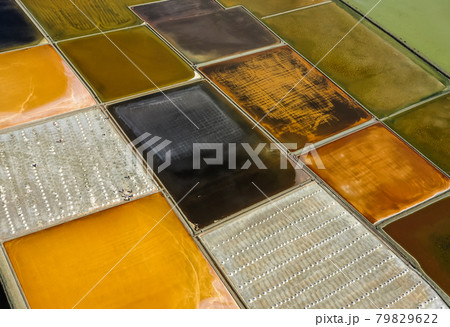 Phetchaburi Salt flats Naklua, farms and farmers collecting salt in Phetchaburi, Thailand 79829622