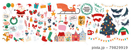 Big set of Christmas decor elements and characters isolated.  79829919