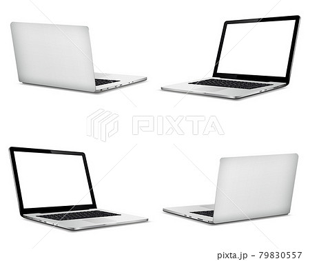 Laptop front and back side mockup isolated on white background 79830557
