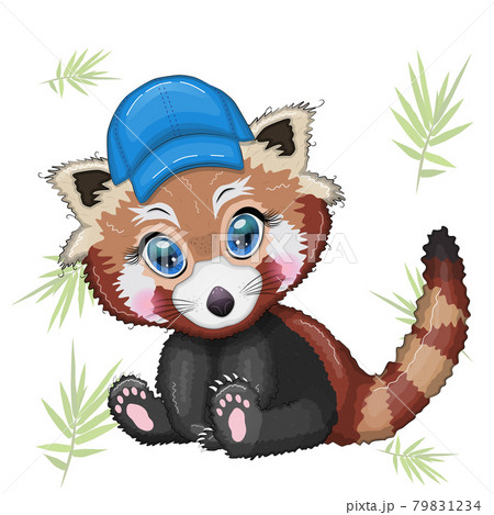 Red panda boy in blue cap hat, vacation, summer concept Red panda boy in blue cap hat, vacation, summer concept 79831234