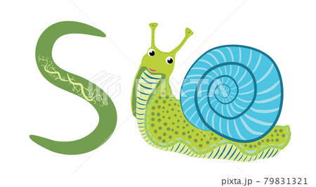 Letter S lowercase cute children colorful zoo and animals ABC alphabet tracing flashcard of Colorful Snail for kids 79831321
