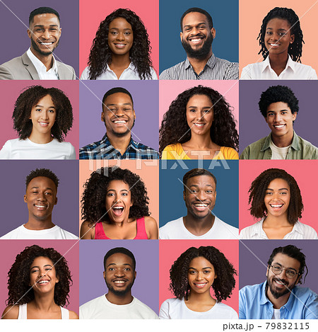 Males and females avatars, smiling millennial multiethnic men and women 79832115