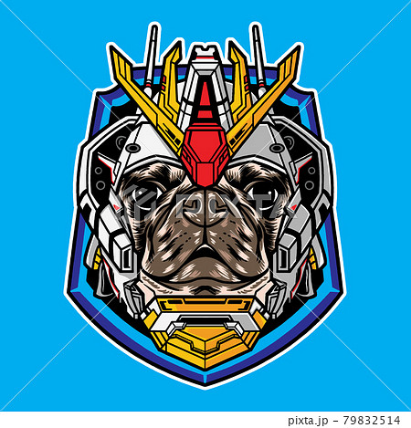 Pug dog head vector illustration with cyberpunk...のイラスト素材 