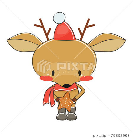 Cute christmas deer with cookie. Vector illustration. Cute christmas deer with cookie. Vector illustration. 79832903