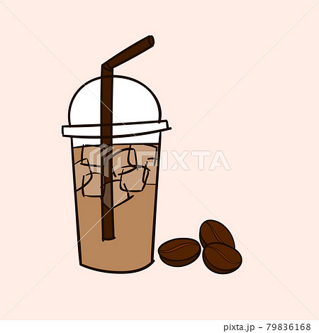 Iced Coffee with coffee beans. Doodle drawing vector Iced Coffee with coffee beans. Doodle drawing vector 79836168