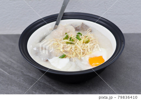 rice gruel, rice porridge or congee with pork liver and egg rice gruel, rice porridge or congee with pork liver and egg 79836410