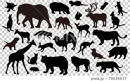 27種類のさまざまな動物のシルエットのイラストセットのイラスト素材