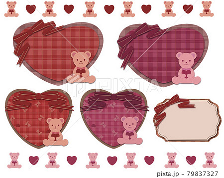バレンタインくまのハートフレームラインイラストセット 79837327