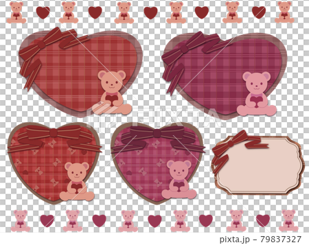 バレンタインくまのハートフレームラインイラストセット 79837327