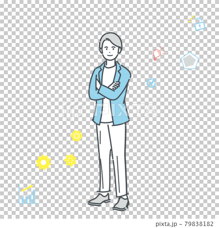 腕を組むビジネスパーソンの全身イラスト素材 79838182