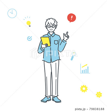 タブレットを持ち 指をさすビジネスパーソンの全身イラスト素材のイラスト素材 7981
