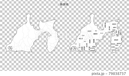 白地図 日本 地区町村入り 静岡県のイラスト素材