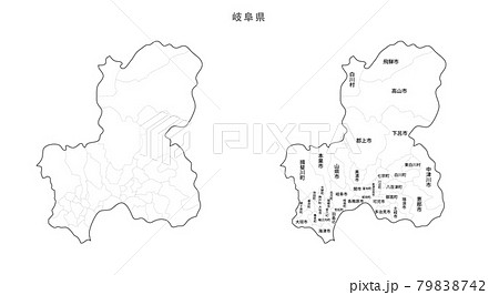 白地図-日本-地区町村入り-岐阜県