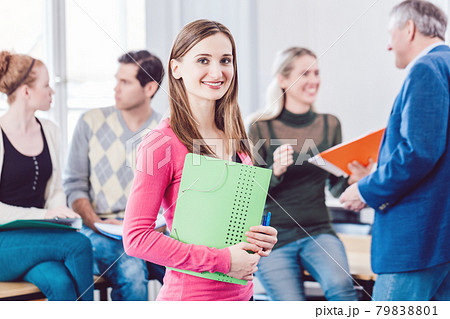 University Student in class with professor 79838801