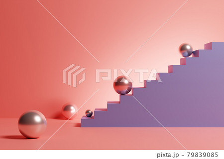 Silver spheres and a staircase. 3D illustration 79839085