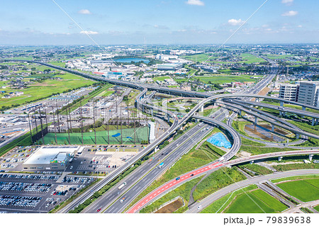 「埼玉県」久喜白岡ジャンクションの空撮 「埼玉県」久喜白岡ジャンクションの空撮 79839638