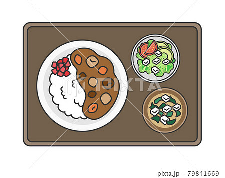 カレーライスの定食のイラストのイラスト素材