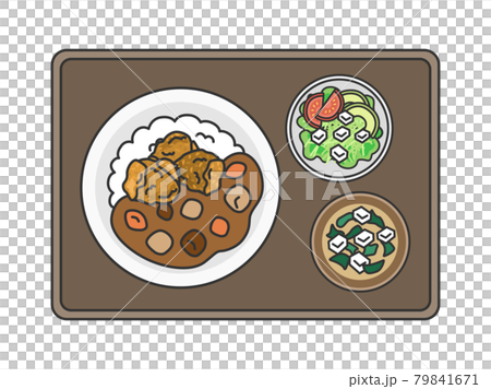 唐揚げカレーライスの定食のイラストのイラスト素材