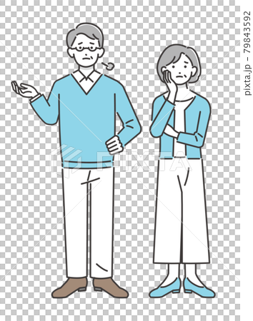困った顔の手を振るシニア夫婦のベクターイラスト素材／シンプル／シニア／夫婦 79843592
