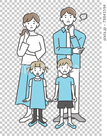 Vector illustration material of young family with troubled face / simple / child / couple 79843594