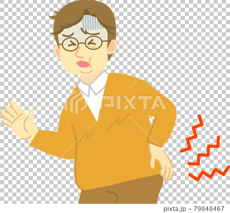Facial expression series that hurts the lower back due to low back pain: For adult men of a wide range of ages Obese middle-aged and older generation Facial expression series that hurts the lower back due to low back pain: For adult men of a wide range of ages Obese middle-aged and older generation 79848467