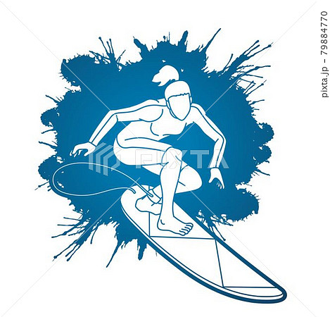 Woman Surfer Surfing Sport Action Cartoon Graphic Vector Woman Surfer Surfing Sport Action Cartoon Graphic Vector 79884770