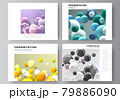 Vector layout of presentation slides design templates, multipurpose template for presentation brochure, business report. Abstract futuristic background with colorful 3d spheres, glossy bubbles, balls. 79886090