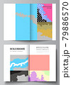 Vector layout of two A4 cover mockups design templates for bifold brochure, flyer, cover design, book design, brochure cover. Japanese pattern template. Landscape background decoration in Asian style. 79886570
