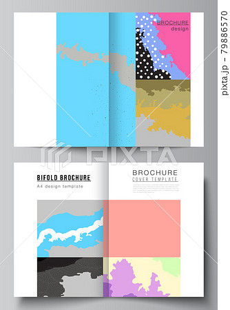 Vector layout of two A4 cover mockups design templates for bifold brochure, flyer, cover design, book design, brochure cover. Japanese pattern template. Landscape background decoration in Asian style. 79886570