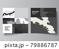 Vector layout of two square format covers design templates for brochure, flyer, magazine, cover design, book design, brochure cover. Landscape background decoration, halftone pattern grunge texture. 79886787