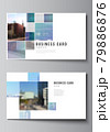 Vector layout of two creative business cards design templates, horizontal template vector design. Abstract design project in geometric style with blue squares. 79886876