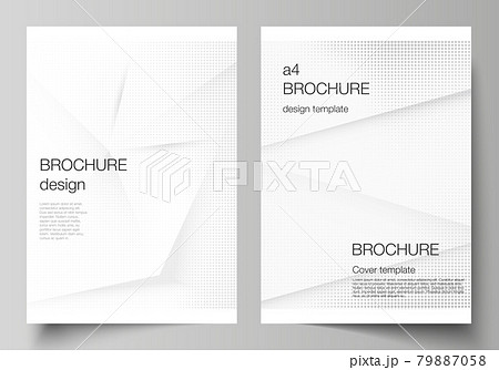 Vector layout of A4 cover mockups design templates for brochure, flyer layout, cover design, book design, brochure cover. Halftone dotted background with gray dots, abstract gradient background. 79887058