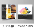 The minimal vector illustration of editable layout of two square format covers design templates for brochure, flyer, magazine. Creative trendy style mockups, blue color trendy design backgrounds. 79887169