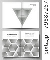 Vector layout of two A4 format modern cover mockups design templates for bifold brochure, magazine, flyer, booklet. Abstract geometric triangle design background using triangular style patterns. 79887267