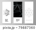 The vector layout of roll up banner stands, vertical flyers, flags design business templates. 3d polygonal geometric modern design abstract background. Science or technology vector illustration. 79887360