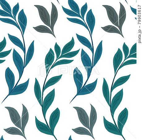 Seamless natural pattern with basil branches on a white background. Texture with hand drawn flat herbs. Fabric with simple branches and leaves. 79903617
