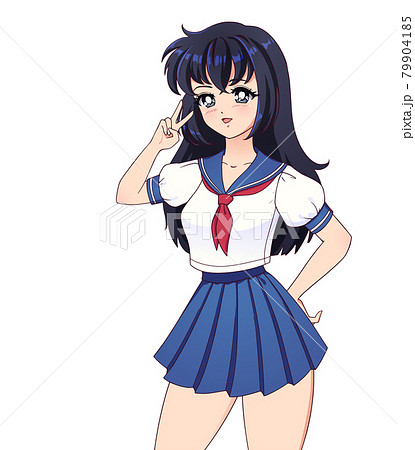 Smiling anime manga girl with black hair 79904185