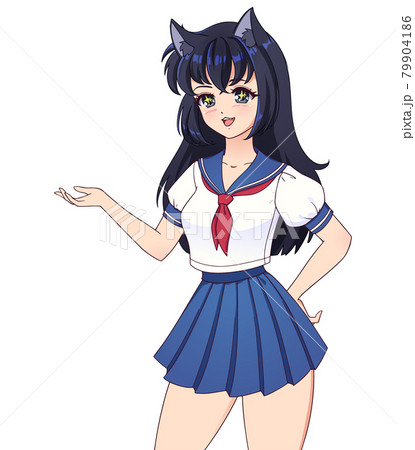 Happy anime manga girl with black hair 79904186