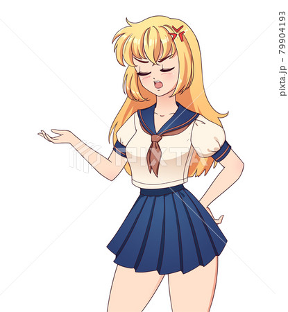 Angry anime manga girl with blonde hair 79904193
