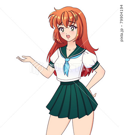 Scared anime manga girl with red hair 79904194