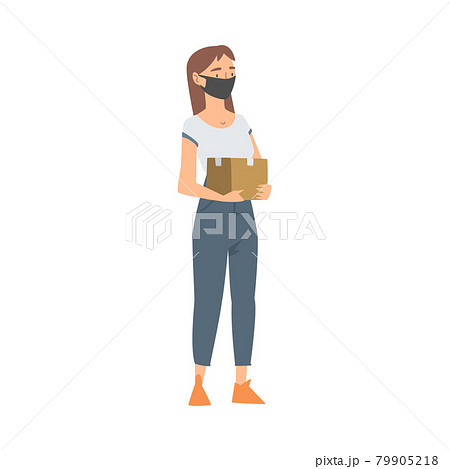 Woman Volunteer in Face Mask with Food Box Engaged in Charity Activity Donating It to Needy Vector Illustration Woman Volunteer in Face Mask with Food Box Engaged in Charity Activity Donating It to Needy Vector Illustration 79905218
