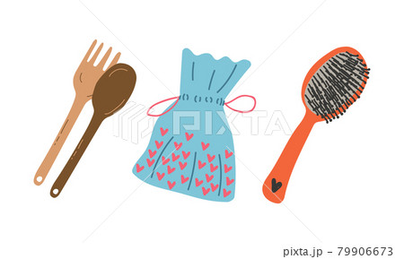 Zero Waste with Wooden Kitchen Tool and Hair Brush as Everyday Reused Object Vector Set 79906673