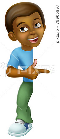 Black Boy Cartoon Child Kid Pointing Sign Black Boy Cartoon Child Kid Pointing Sign 79906897