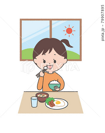 ごはんを食べる女の子のイラスト素材